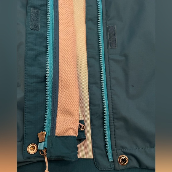 REI Rainier Rain Jacket Women's Large Teal Blue Nylon Peak 2.5L Hooded Full Zip - Picture 11 of 12